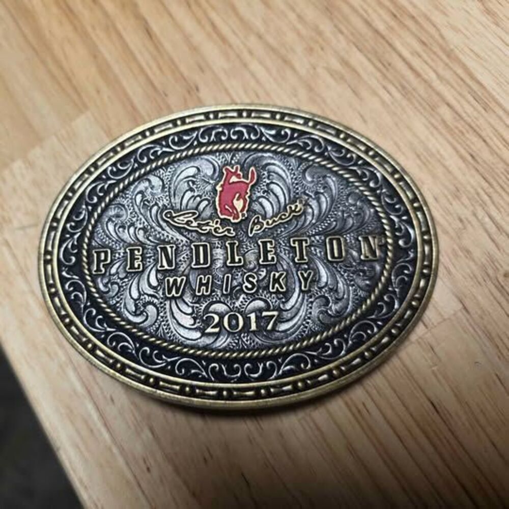 2017 Pendleton Whiskey Let'er Buck Rodeo Cowboy Montana Silversmiths Belt Buckle
